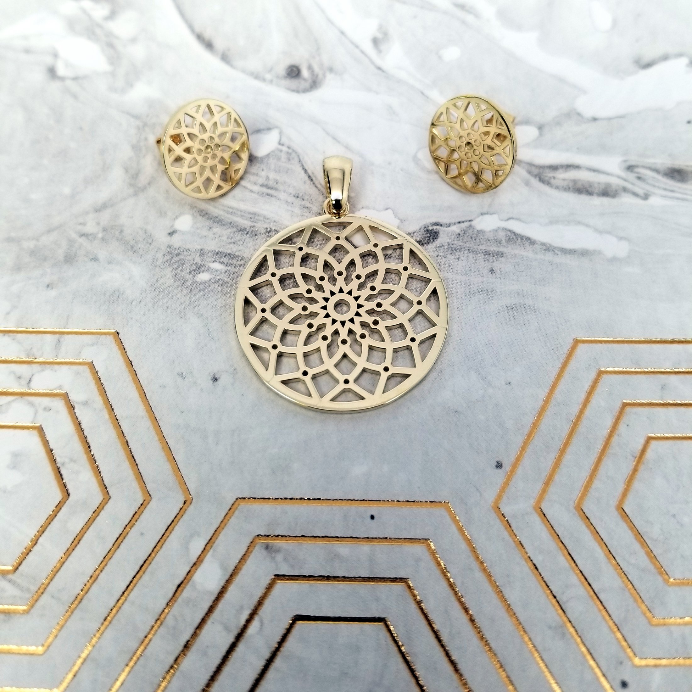 Pendentif Et Boucle D'oreille Capteur De Rêves, Or Jaune